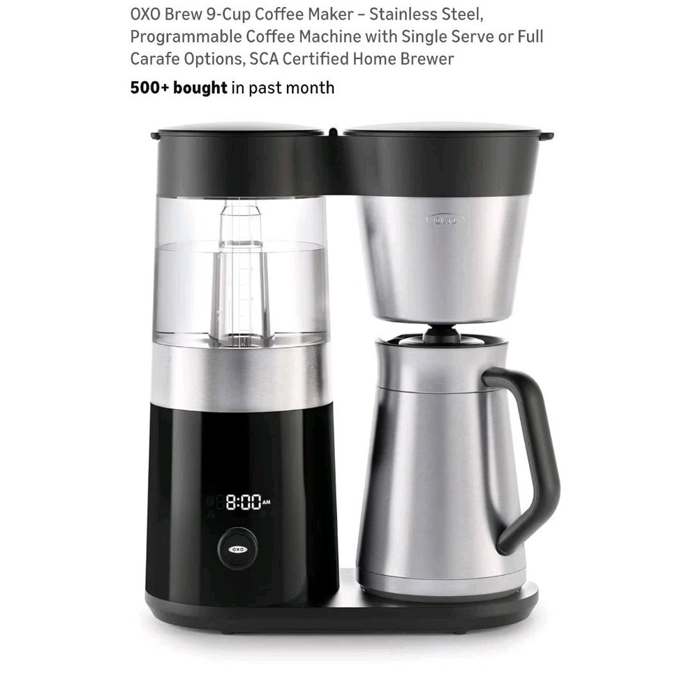 OXO Brew 9 Cup Stainless Steel Programmable Coffee Maker 72 fl.oz Silver Black